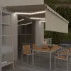  krémszínű szélérzékelős, LED-es napellenző redőnnyel 6x3 m 