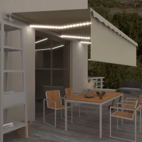    krémszínű szélérzékelős, LED-es napellenző redőnnyel 6x3 m 