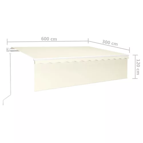  krémszínű szélérzékelős, LED-es napellenző redőnnyel 6x3 m 