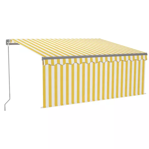 sárga-fehér kézzel kihúzható LED-es napellenző redőnnyel 3x2,5m  