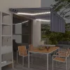  kék és fehér redőnyös, szélérzékelős, LED-es napellenző 4x3 m  