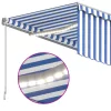  kék és fehér redőnyös, szélérzékelős, LED-es napellenző 4x3 m  