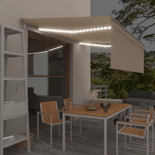  krémszínű szélérzékelős, LED-es napellenző redőnnyel 4x3 m  