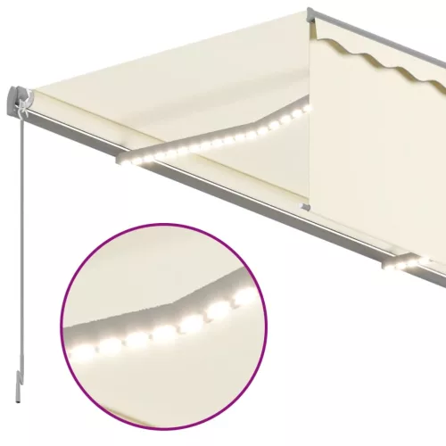  krémszínű szélérzékelős, LED-es napellenző redőnnyel 4x3 m  