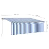  kék és fehér redőnyös, szélérzékelős, LED-es napellenző 4,5x3 m