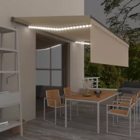    krémszínű kézzel kihúzható LED-es napellenző redőnnyel 5 x 3 m