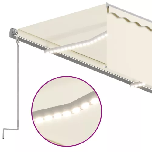  krémszínű kézzel kihúzható LED-es napellenző redőnnyel 5 x 3 m