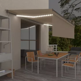    krémszínű szélérzékelős, LED-es napellenző redőnnyel 5x2,5 m