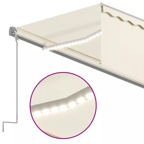  krémszínű szélérzékelős, LED-es napellenző redőnnyel 5x2,5 m