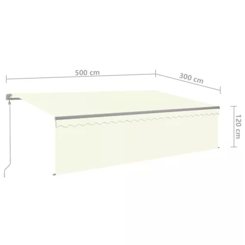  krémszínű szélérzékelős, LED-es napellenző redőnnyel 5x2,5 m