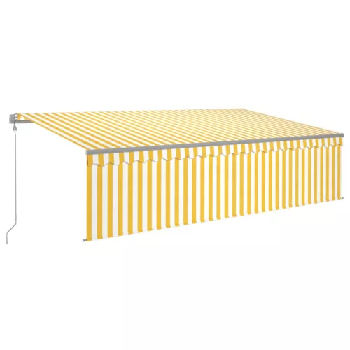  sárga-fehér redőnyös, LED-es, szélérzékelős napellenző 5x3 m