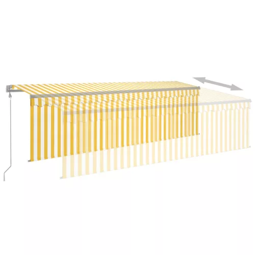  sárga-fehér redőnyös, LED-es, szélérzékelős napellenző 5x3 m