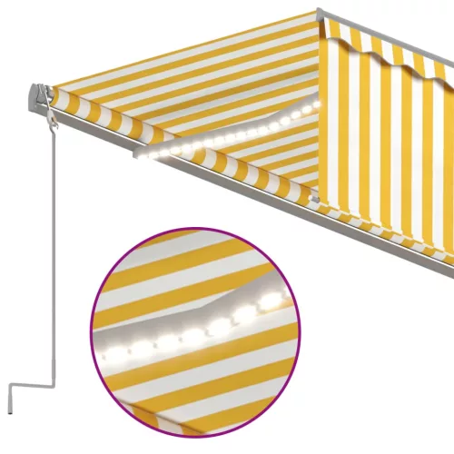  sárga-fehér redőnyös, LED-es, szélérzékelős napellenző 5x3 m