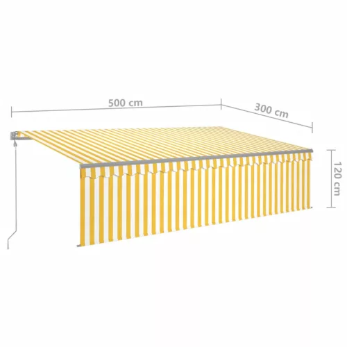  sárga-fehér redőnyös, LED-es, szélérzékelős napellenző 5x3 m