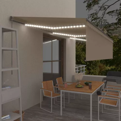  krémszínű kihúzható LED-es napellenző redőnnyel 6 x 3 m