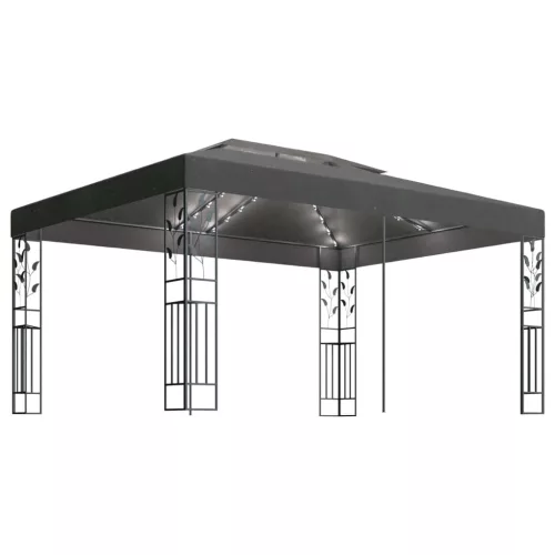  antracitszürke dupla tetős pavilon LED fényfüzérrel 3 x 4 m