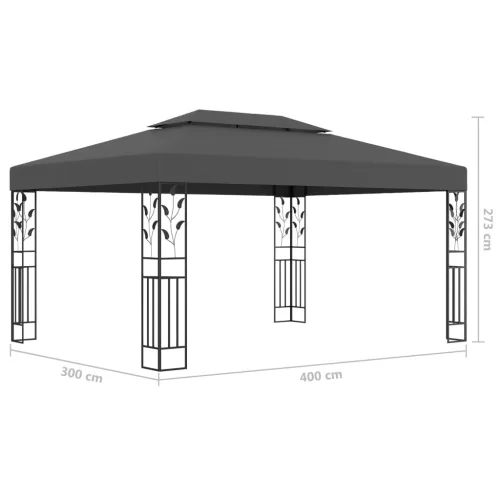  antracitszürke dupla tetős pavilon LED fényfüzérrel 3 x 4 m