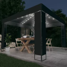    antracitszürke dupla tetős pavilon LED fényfüzérrel 3 x 3 m