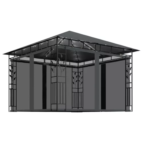  antracit pavilon szúnyoghálóval/LED fényfüzérrel 3 x 3 x 2,73 m
