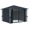  antracit alumíniumpavilon függönnyel/LED fényfüzérrel 3 x 3 m