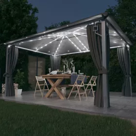    antracit alumíniumpavilon függönnyel/LED fényfüzérrel 4 x 3 m