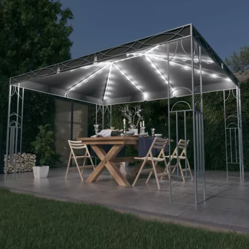  antracitszürke pavilon LED fényfüzérrel 400 x 300 cm