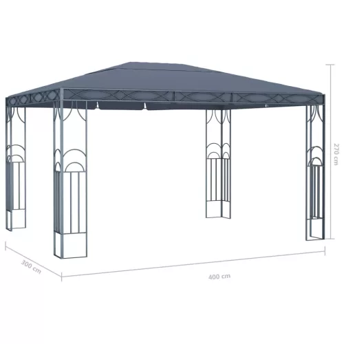  antracitszürke pavilon LED fényfüzérrel 400 x 300 cm