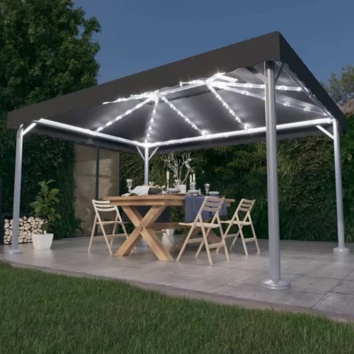  antracitszürke alumíniumpavilon LED fényfüzérrel 400 x 300 cm
