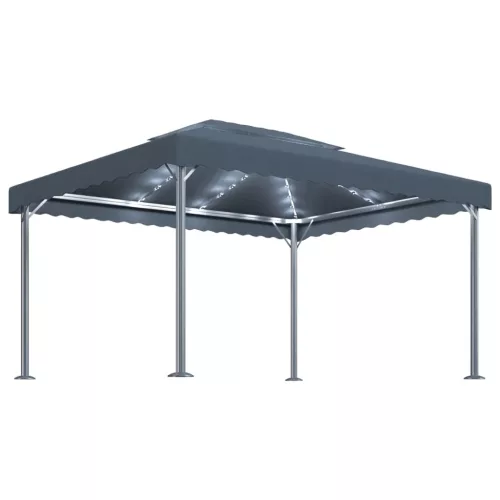  antracitszürke alumíniumpavilon LED fényfüzérrel 400 x 300 cm