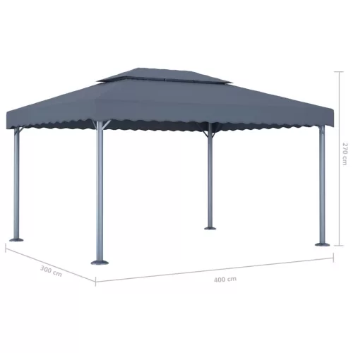  antracitszürke alumíniumpavilon LED fényfüzérrel 400 x 300 cm