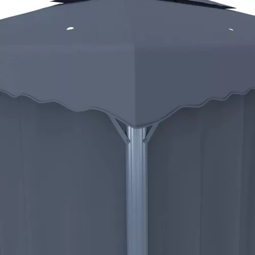  antracitszürke pavilon függönnyel és LED fényfüzérrel 4 x 3 m
