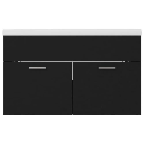  fekete szerelt fa mosdószekrény beépített mosdókagylóval