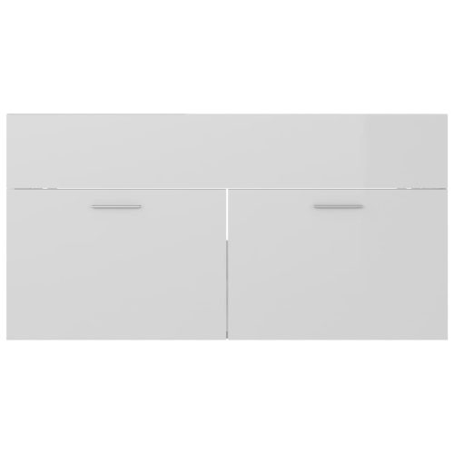  magasfényű fehér szerelt fa mosdószekrény beépített kagylóval