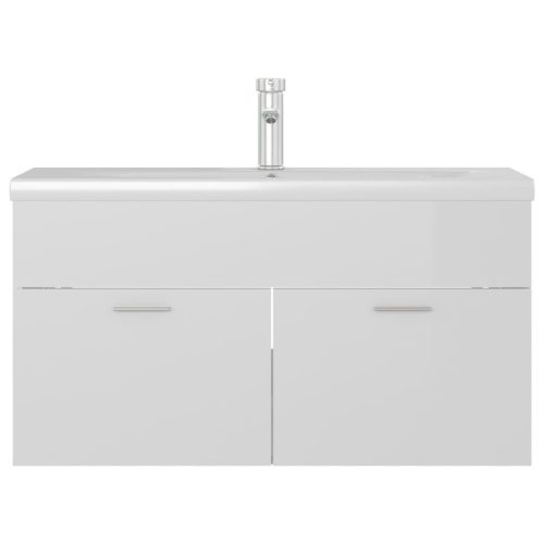  magasfényű fehér szerelt fa mosdószekrény beépített kagylóval