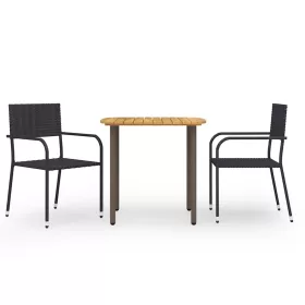  3 részes fekete polyrattan kerti étkezőgarnitúra