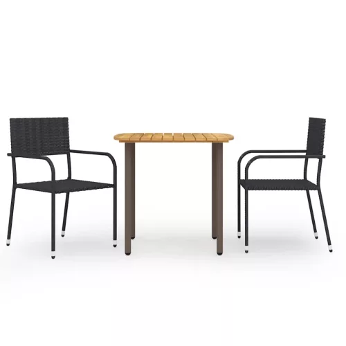  3 részes fekete polyrattan kerti étkezőgarnitúra