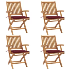  4 db összecsukható tömör tíkfa kerti szék párnákkal