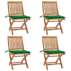  4 db összecsukható tömör tíkfa kerti szék párnákkal