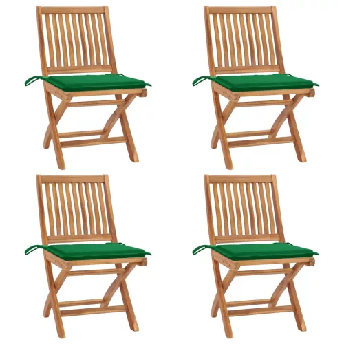  4 db összecsukható tömör tíkfa kerti szék párnákkal