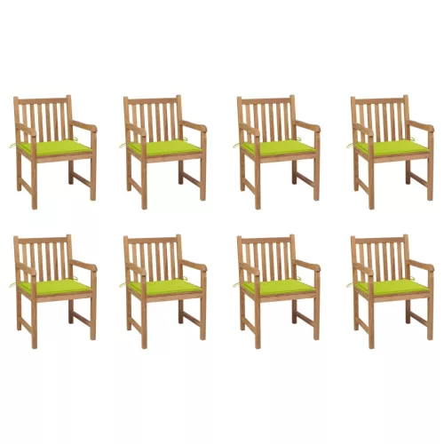  8 db tömör tíkfa kerti szék élénkzöld párnákkal