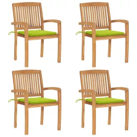  4 db rakásolható tömör tíkfa kerti szék párnákkal