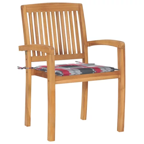  4 db rakásolható tömör tíkfa kerti szék párnákkal