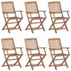 6 db összecsukható tömör akácfa kerti szék párnával