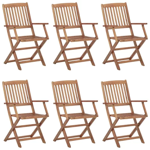  6 db összecsukható tömör akácfa kerti szék párnákkal