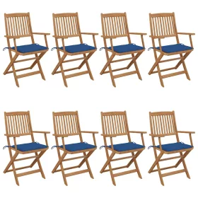    8 db összecsukható tömör akácfa kerti szék párnákkal