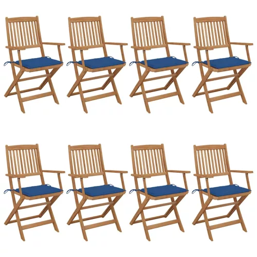  8 db összecsukható tömör akácfa kerti szék párnákkal