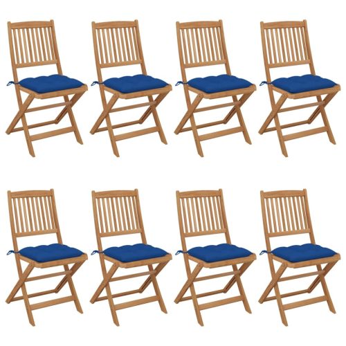  8 db összecsukható tömör akácfa kerti szék párnákkal