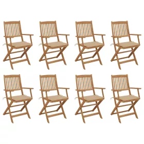   8 db összecsukható tömör akácfa kerti szék párnákkal