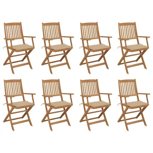  8 db összecsukható tömör akácfa kerti szék párnákkal