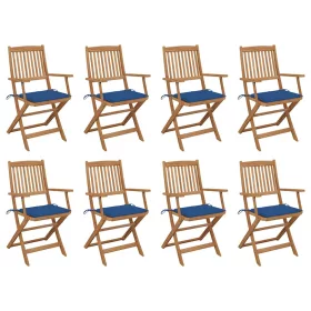    8 db összecsukható tömör akácfa kerti szék párnákkal